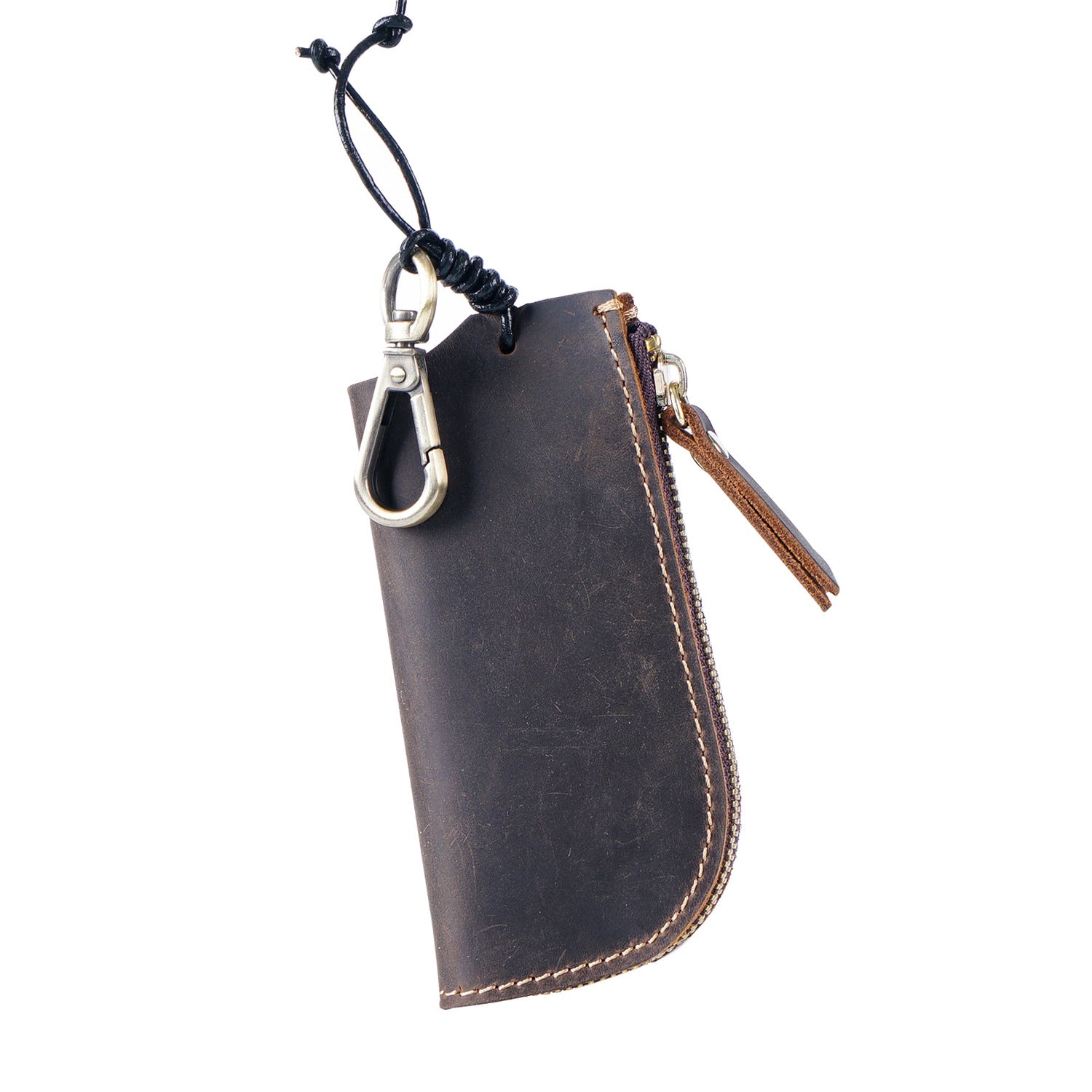 Wholesale Casual Zipper Genuine Leather Men's Waist Hanging Coin Purse Leather Keychain